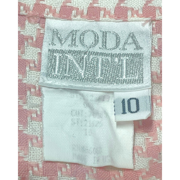 Vtg 90's Moda Int'l Sz 10 2 Pc Suit Blazer & Mini Skirt Pink Houndstooth Tweed - Picture 12 of 13